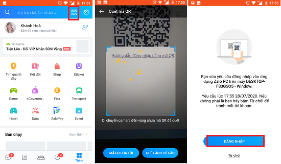 dang nhap zalo bang ma qr