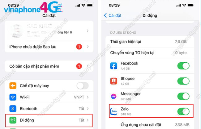 zalo khong ket noi duoc 3g vina