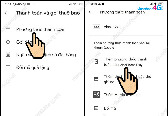 them phuong thanh toan Google Play VinaPhone