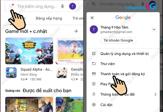 them phuong thanh toan Google Play VinaPhone