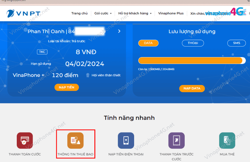 tra thong tin thue bao vinaphone