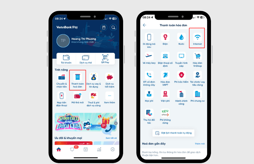 thanh toan tien internet qua tai khoan ngan hang